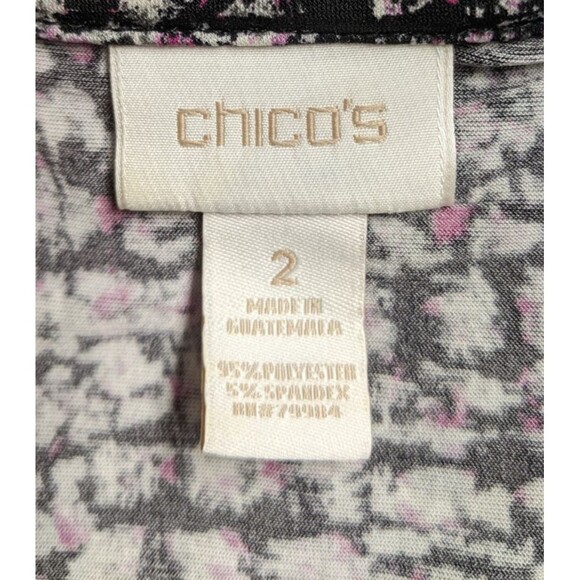 Women's CHICO'S Faux Wrap Top 3/4 Sleeve Stretch Top Black/Purple 2 or 12/14 - Picture 8 of 9